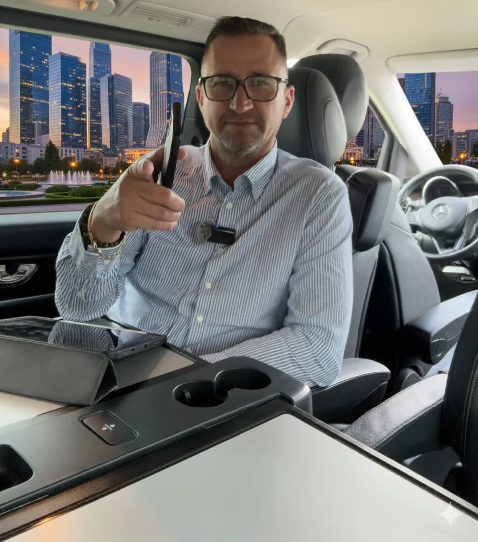 Luksusowe wnętrze Mercedesa V-Class z skórzaną tapicerką i systemem rozrywki